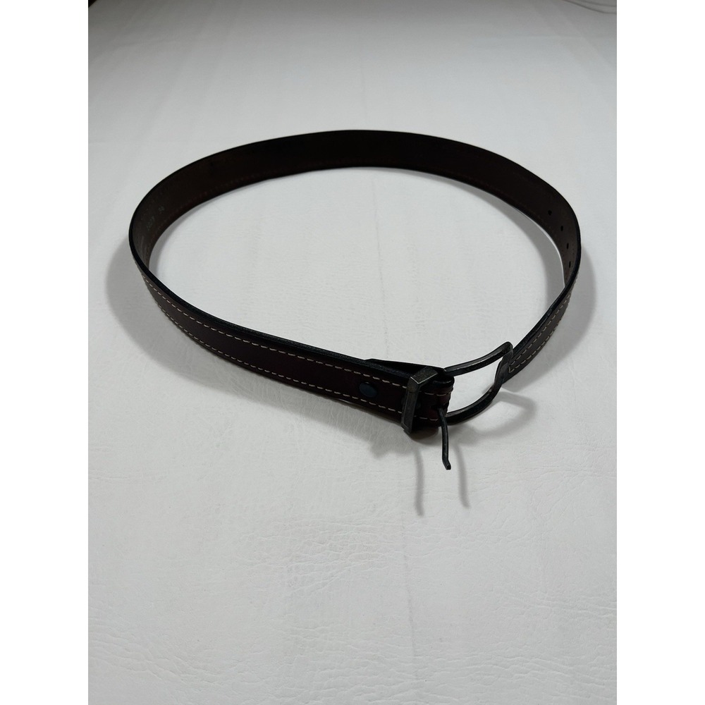 VTG Bison Leather Belt Mens 34 Brown Rustic USA Made Buckle